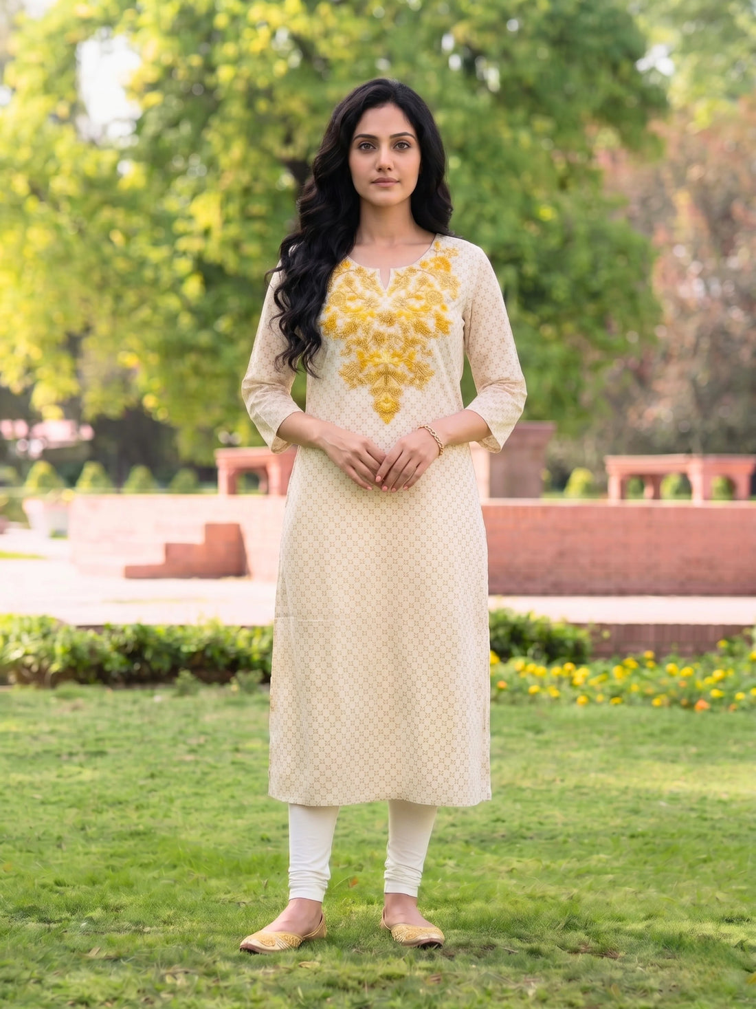 Buy Mustard Rayon Embroidered Straight Calf Length Kurta-Mustard