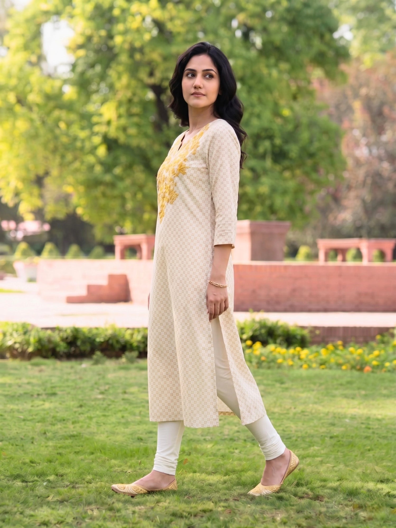 Buy Mustard Rayon Embroidered Straight Calf Length Kurta-Mustard
