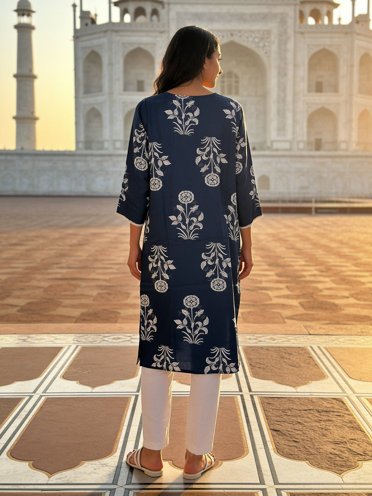 Rayon Printed Straight Knee Length Kurta