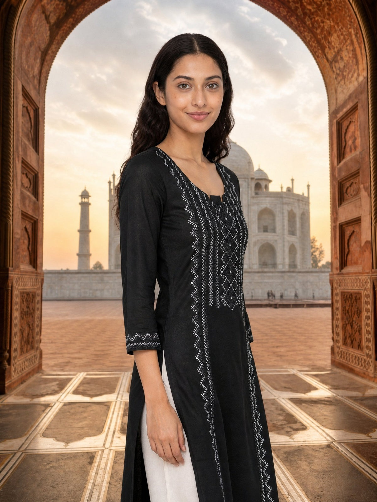 Rayon Embroidered Straight Calf Length Kurta