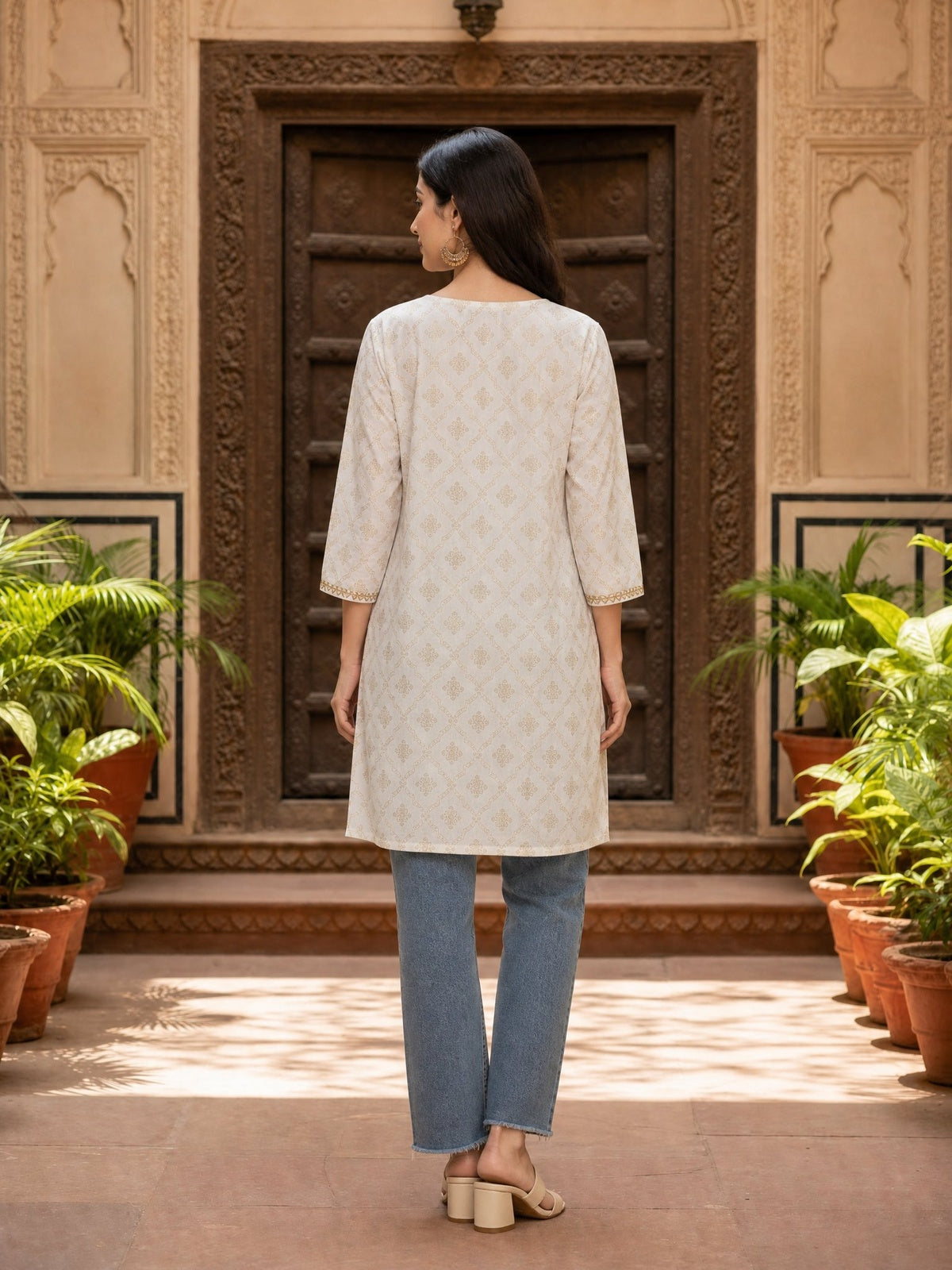 Buy Rayon Embroidered Straight Calf Length Kurta-Off White