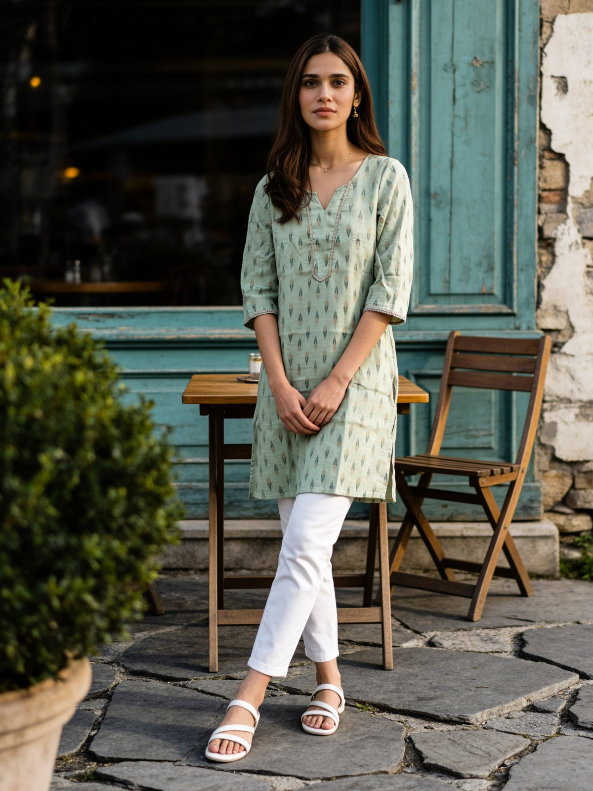 Cotton Printed Straight Knee Length Kurta