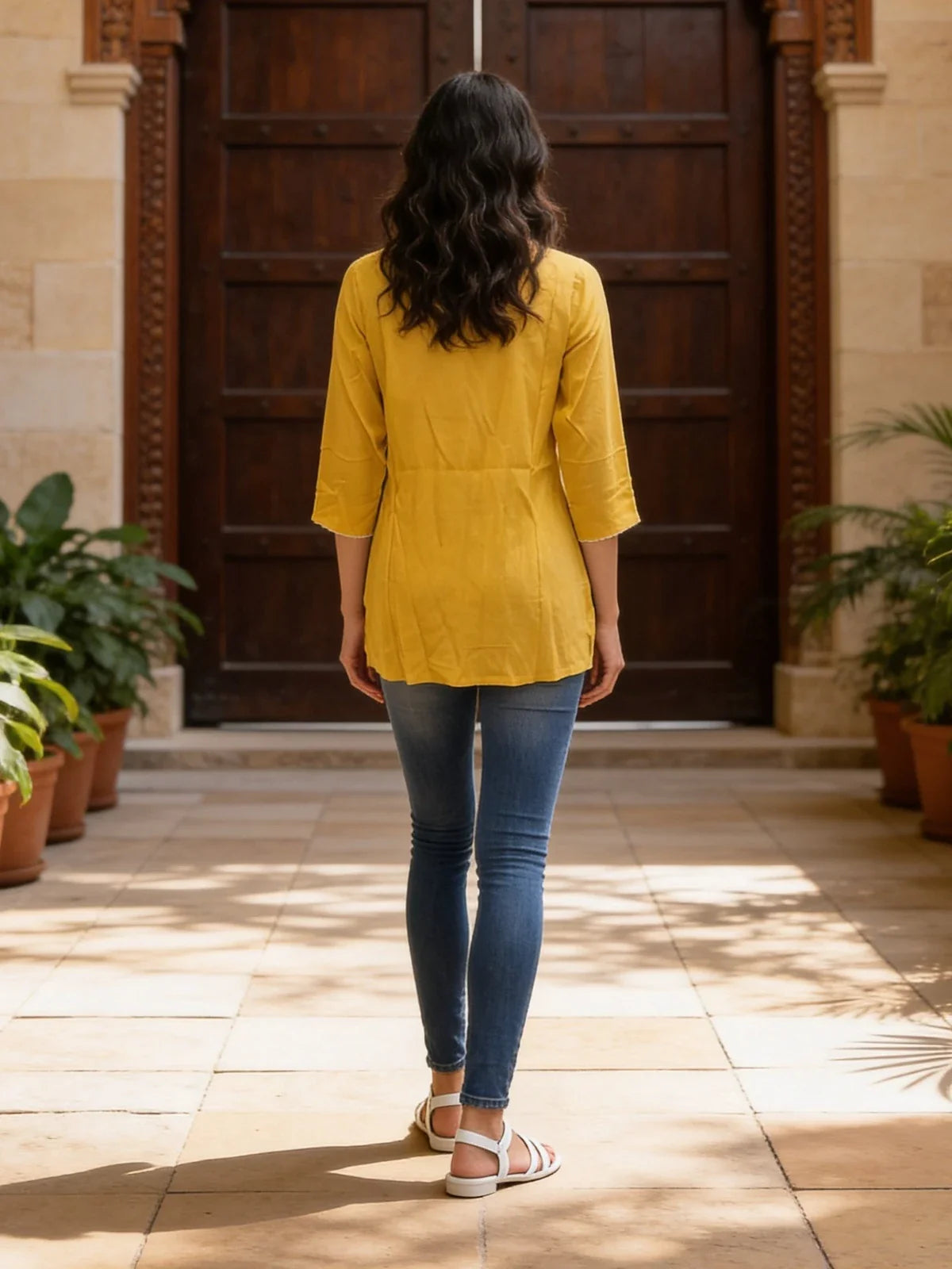 Buy Rayon Embroidered Straight Short Length Short Kurta-Yellow