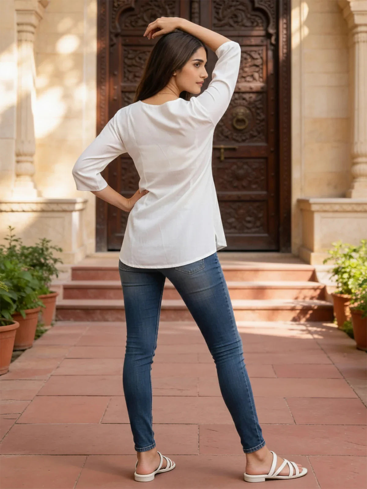 Buy Rayon Embroidered Straight Short Length Short Kurta-Off-White