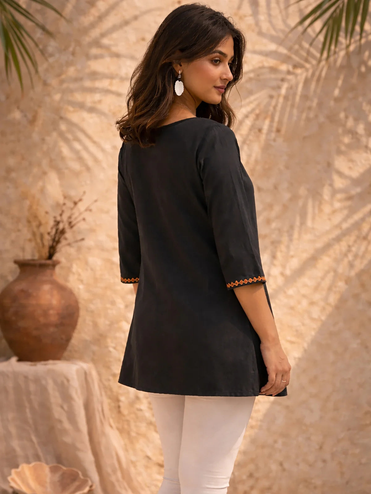 Buy Rayon Embroidered A-Line Short Length Short Kurta-Black