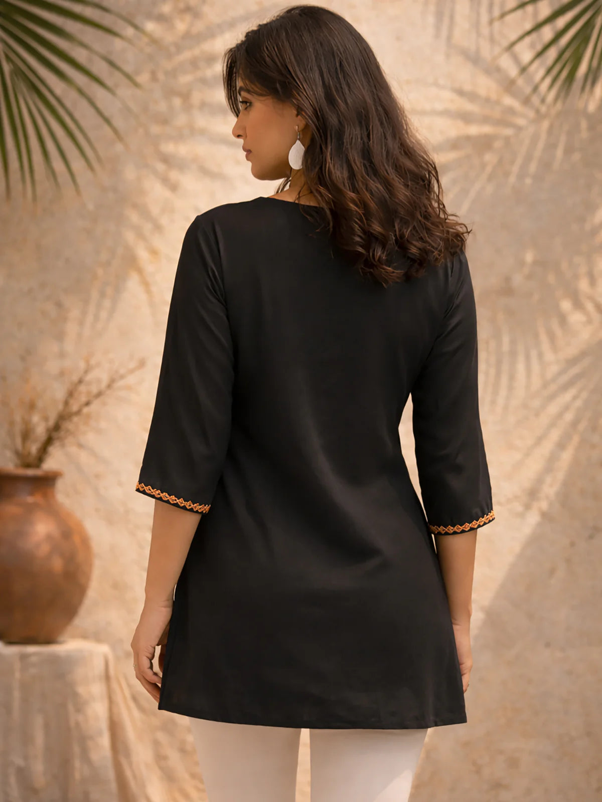 Buy Rayon Embroidered A-Line Short Length Short Kurta-Black