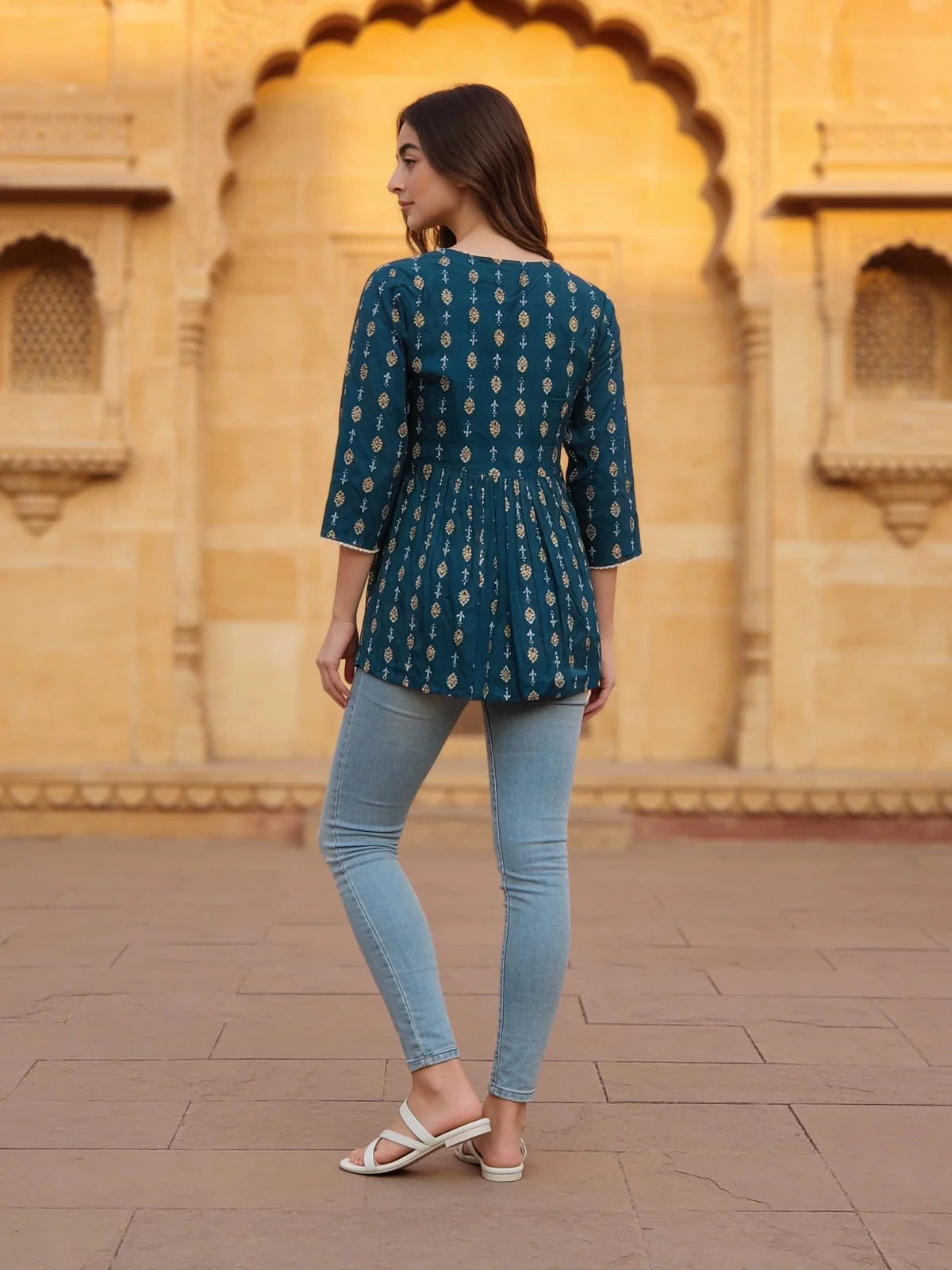 Buy Rayon Embroidered A-line Above Knee Short Kurta-Teal