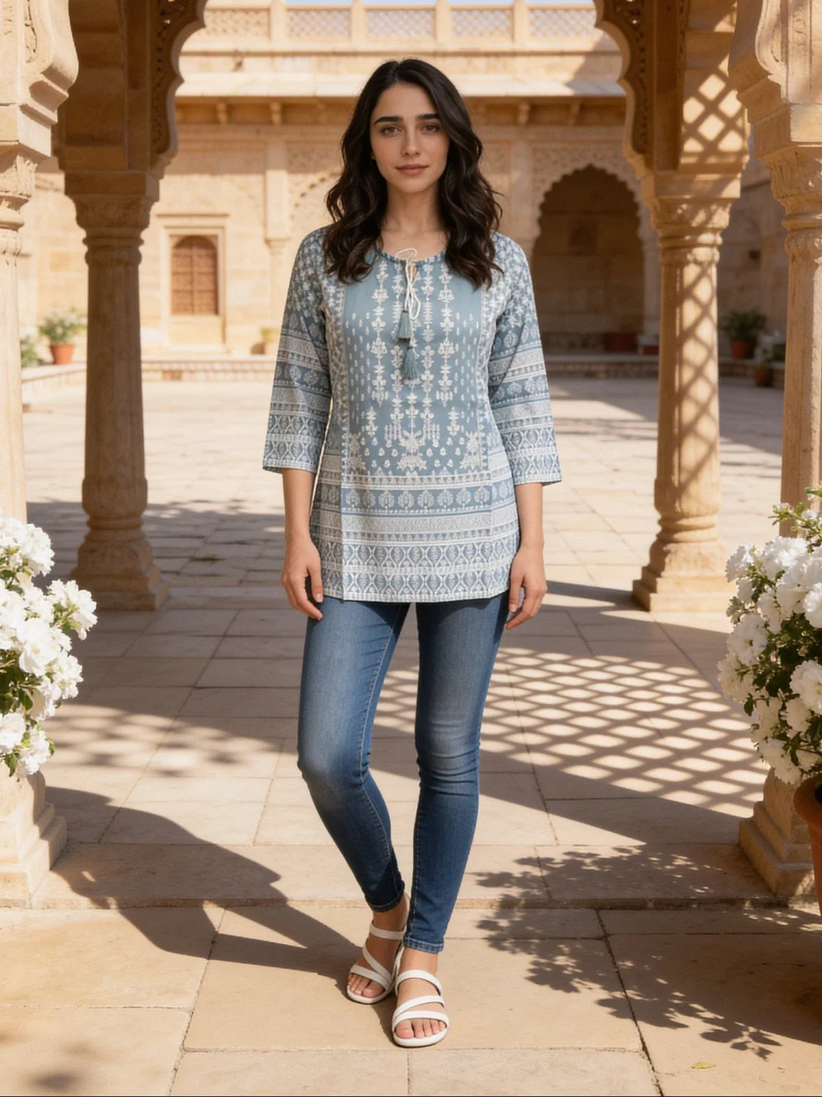 Buy Rayon Printed Straight Short Length Short Kurta-Grey