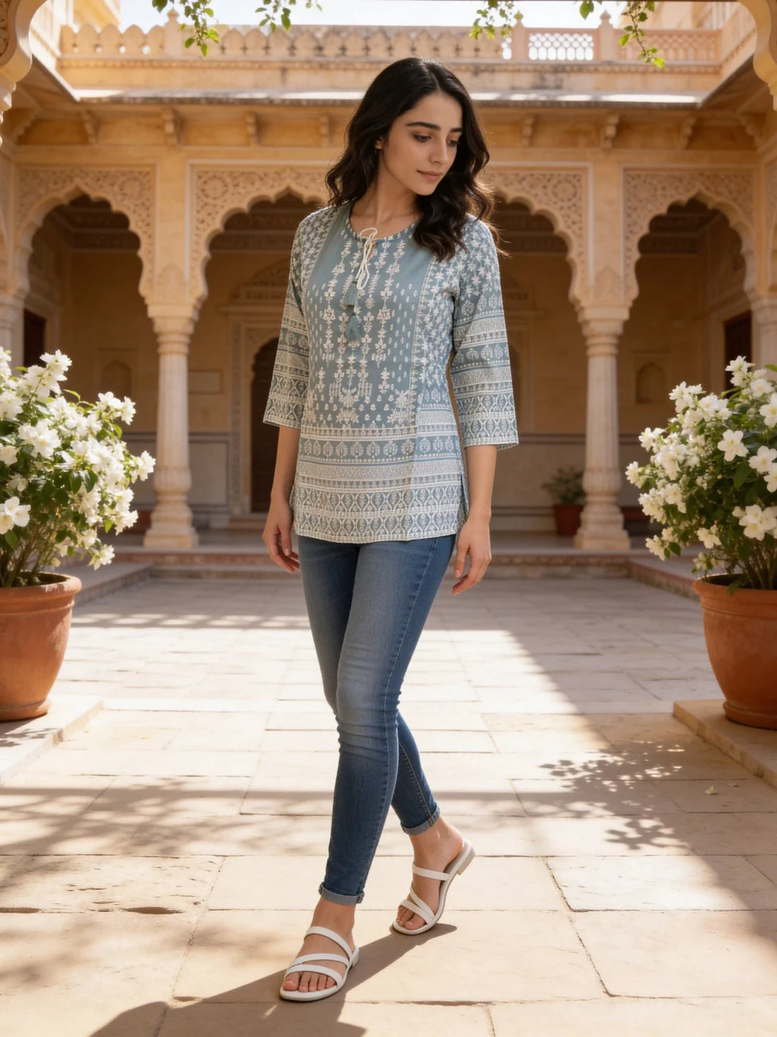 Buy Rayon Printed Straight Short Length Short Kurta-Grey