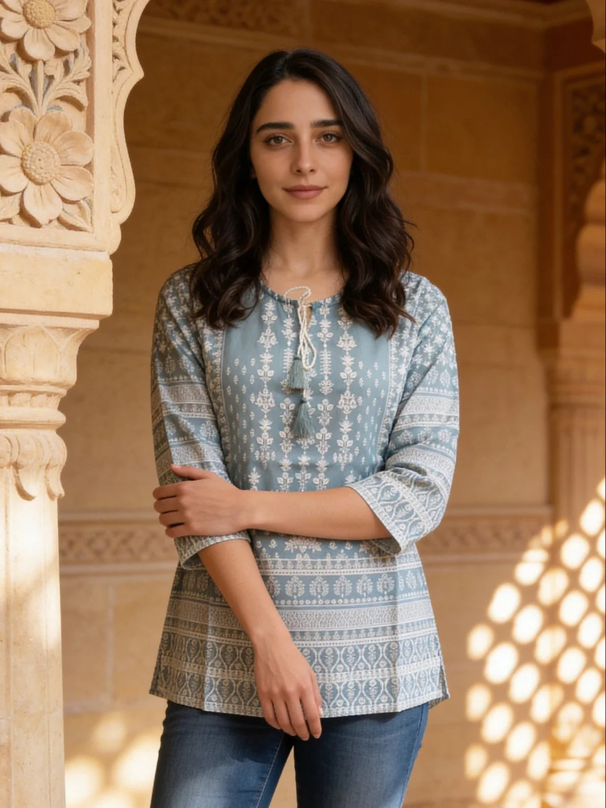 Buy Rayon Printed Straight Short Length Short Kurta-Grey