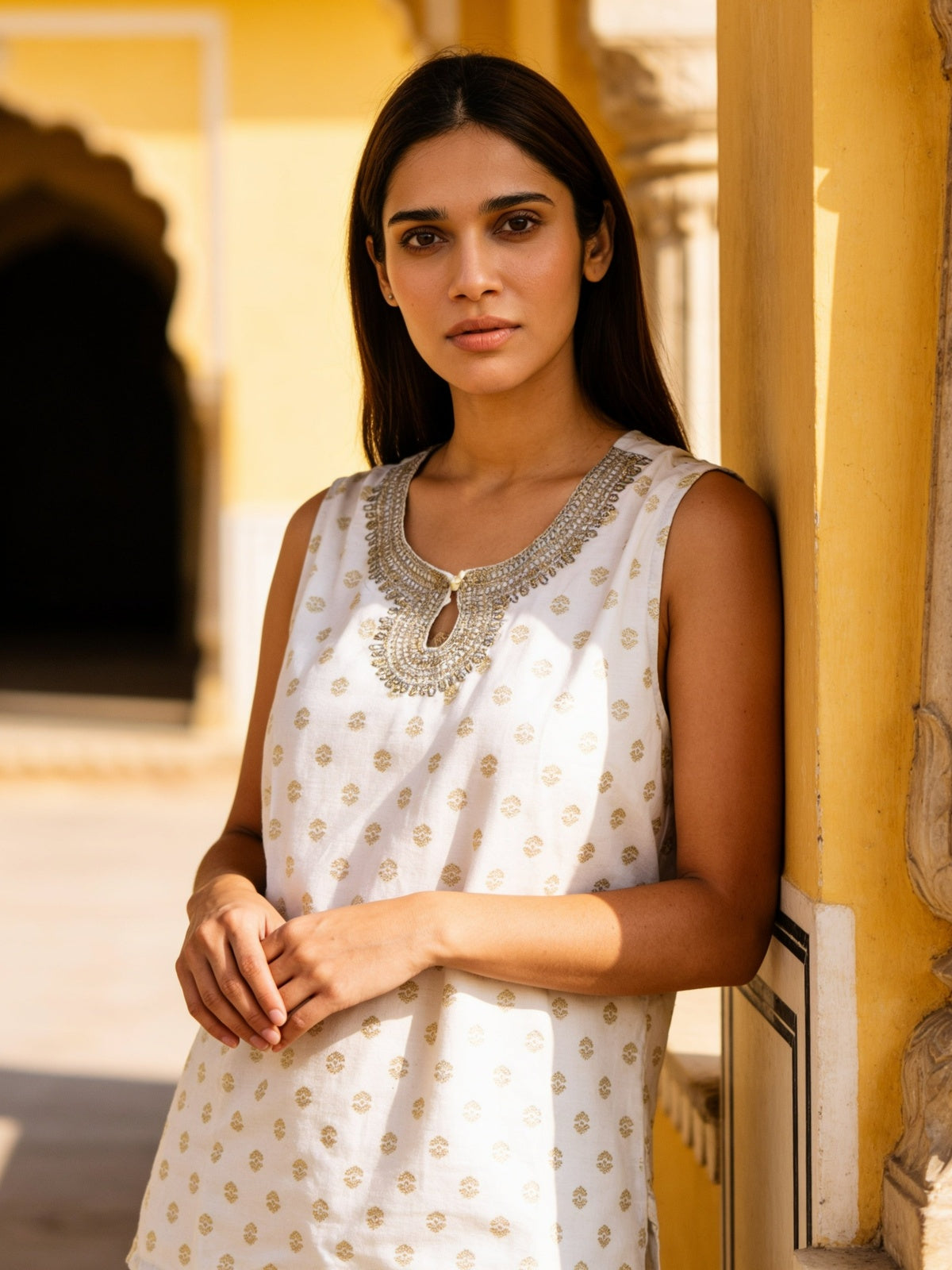 Buy Rayon Printed Straight Short Length Short Kurta-Off White