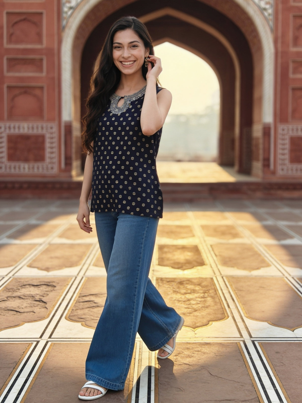 Rayon Printed Straight Short Length Short Kurta
