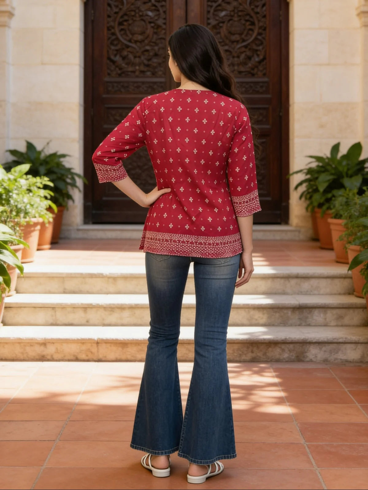 Buy Rayon Printed A-Line Short Length Short Kurta-Fuschia