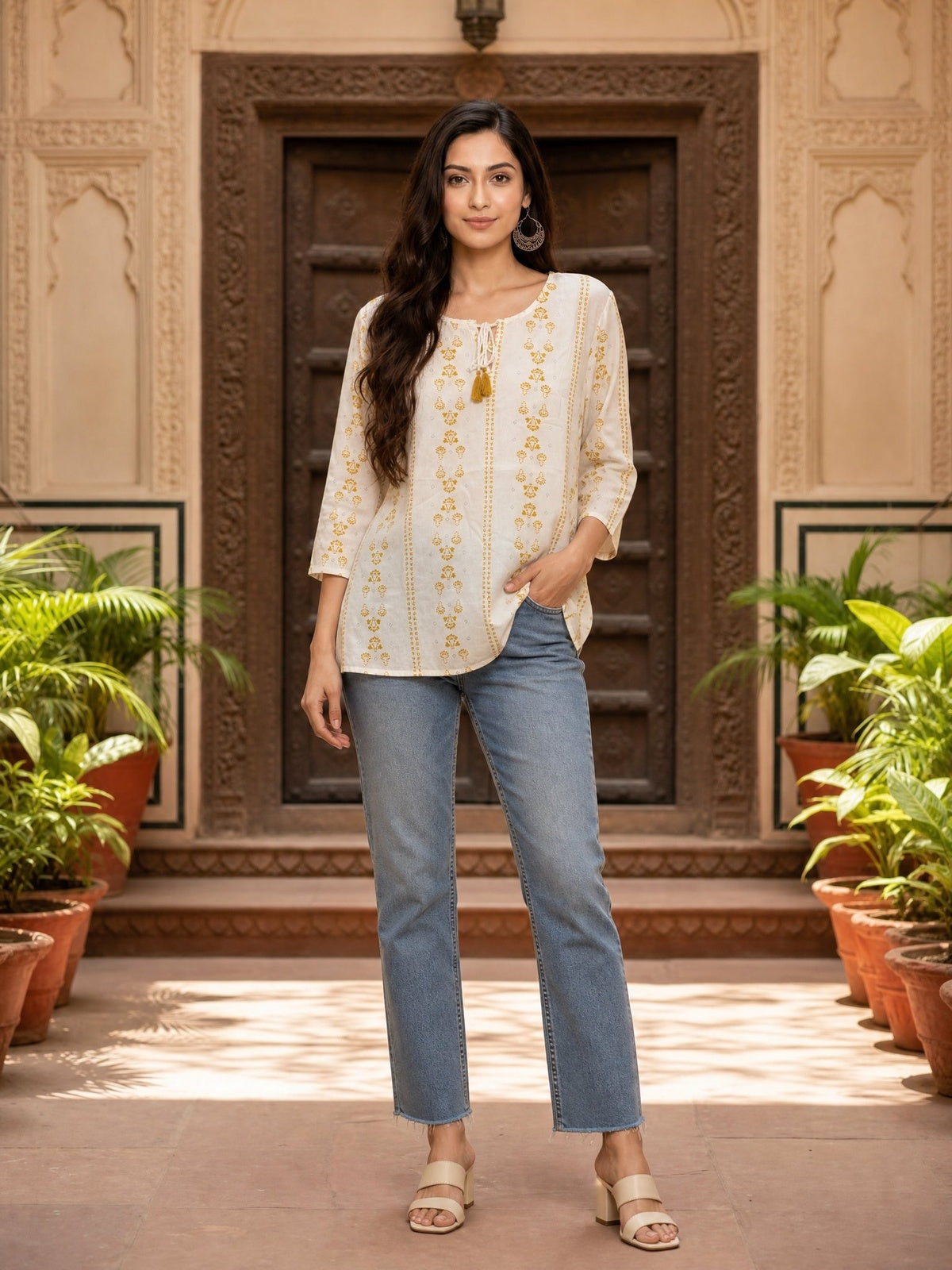 Rayon Printed Straight Short Length Short Kurta