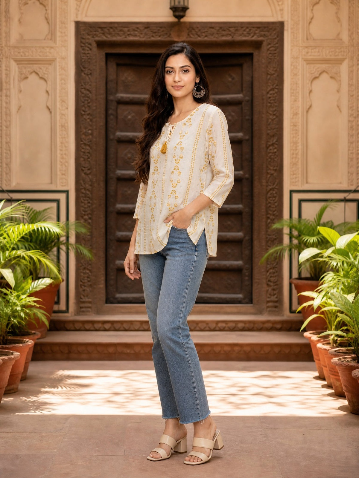 Rayon Printed Straight Short Length Short Kurta