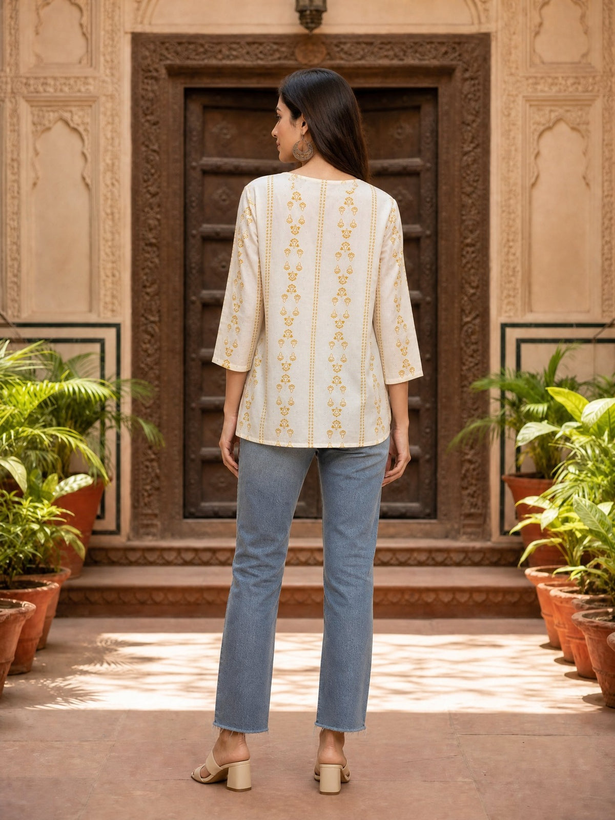 Buy Rayon Printed Straight Short Length Short Kurta-Mustard