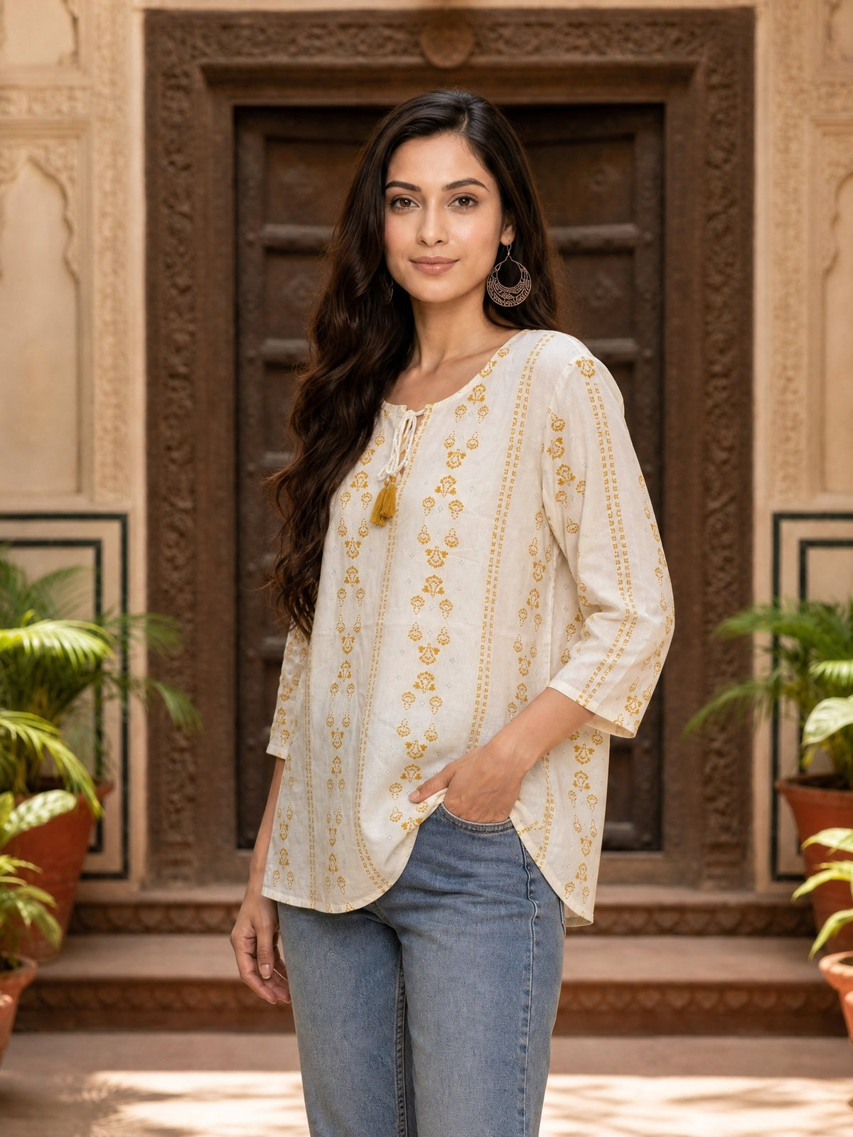 Rayon Printed Straight Short Length Short Kurta
