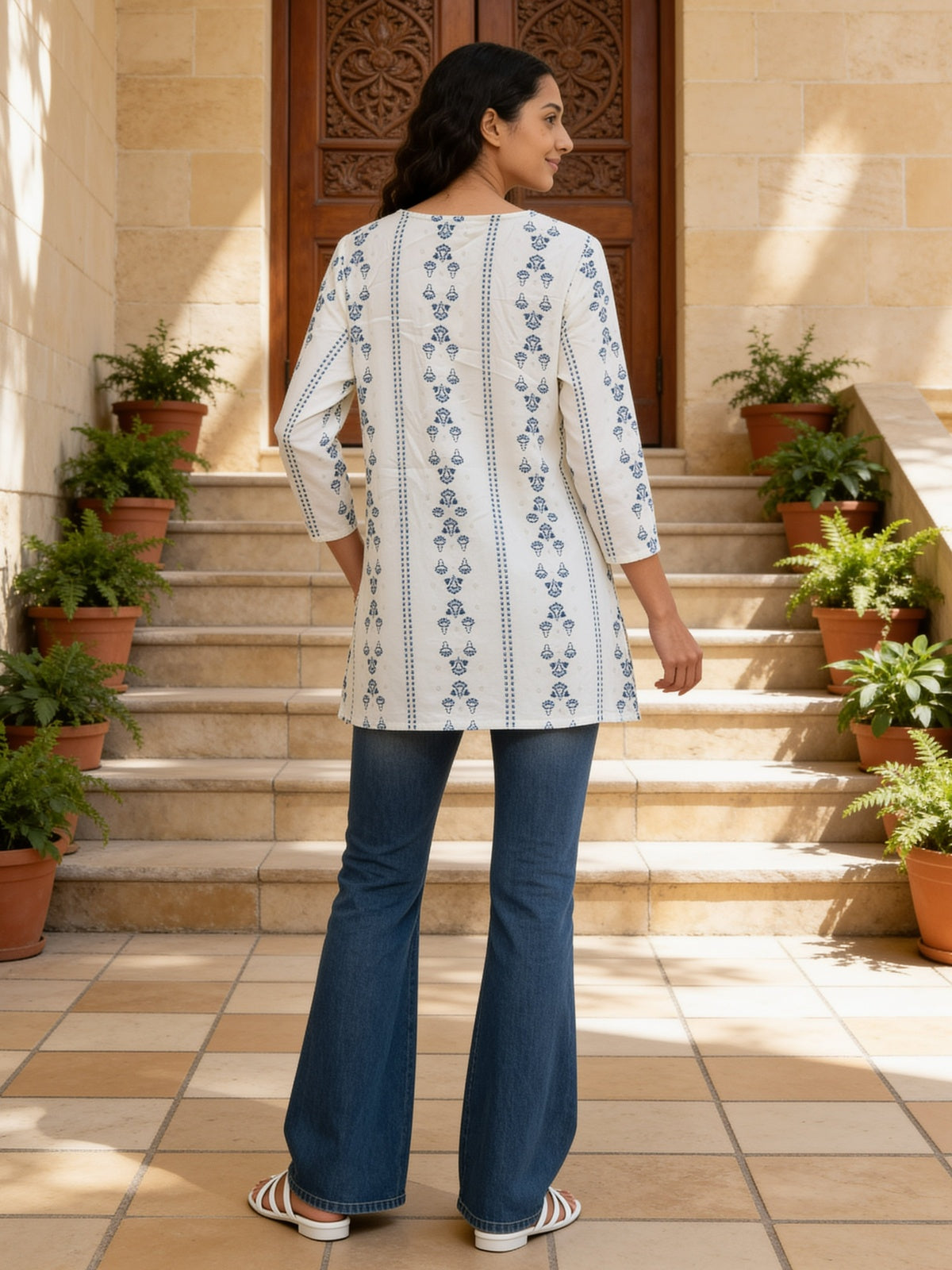 Buy Rayon Printed Straight Short Length Short Kurta-Off White