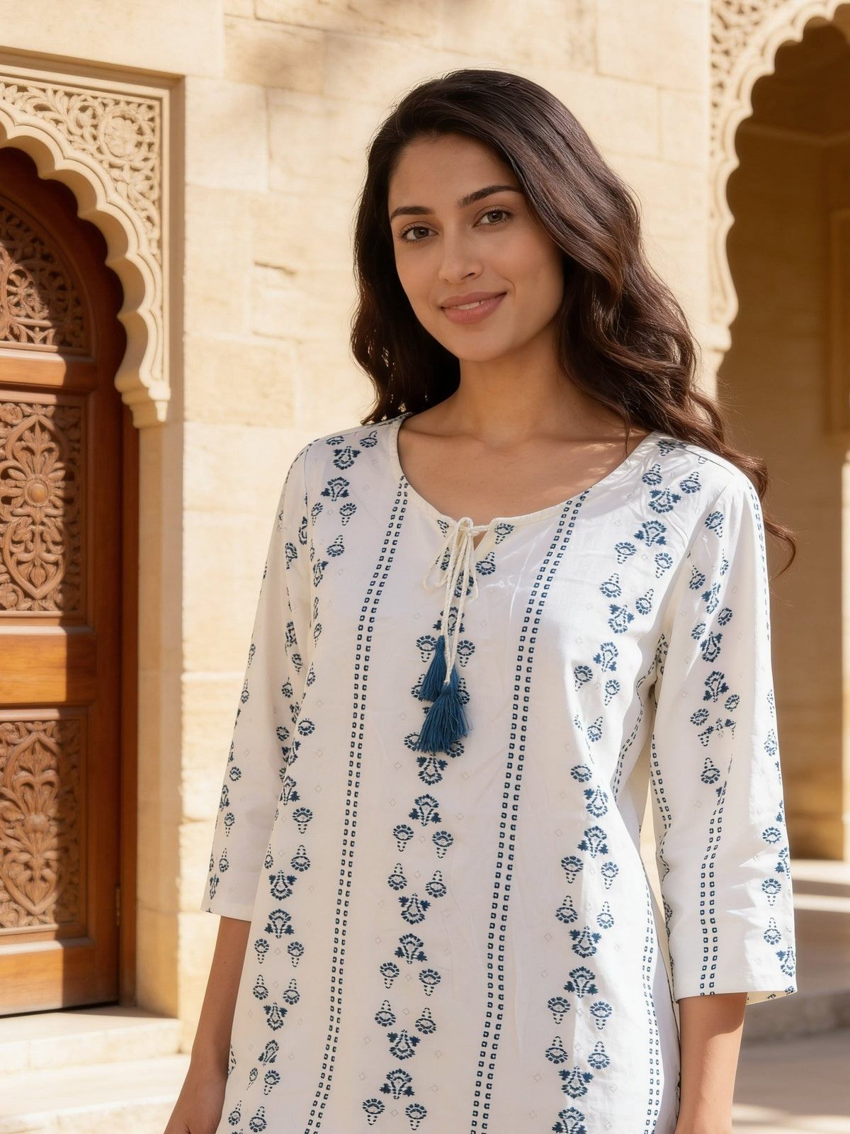 Rayon Printed Straight Short Length Short Kurta