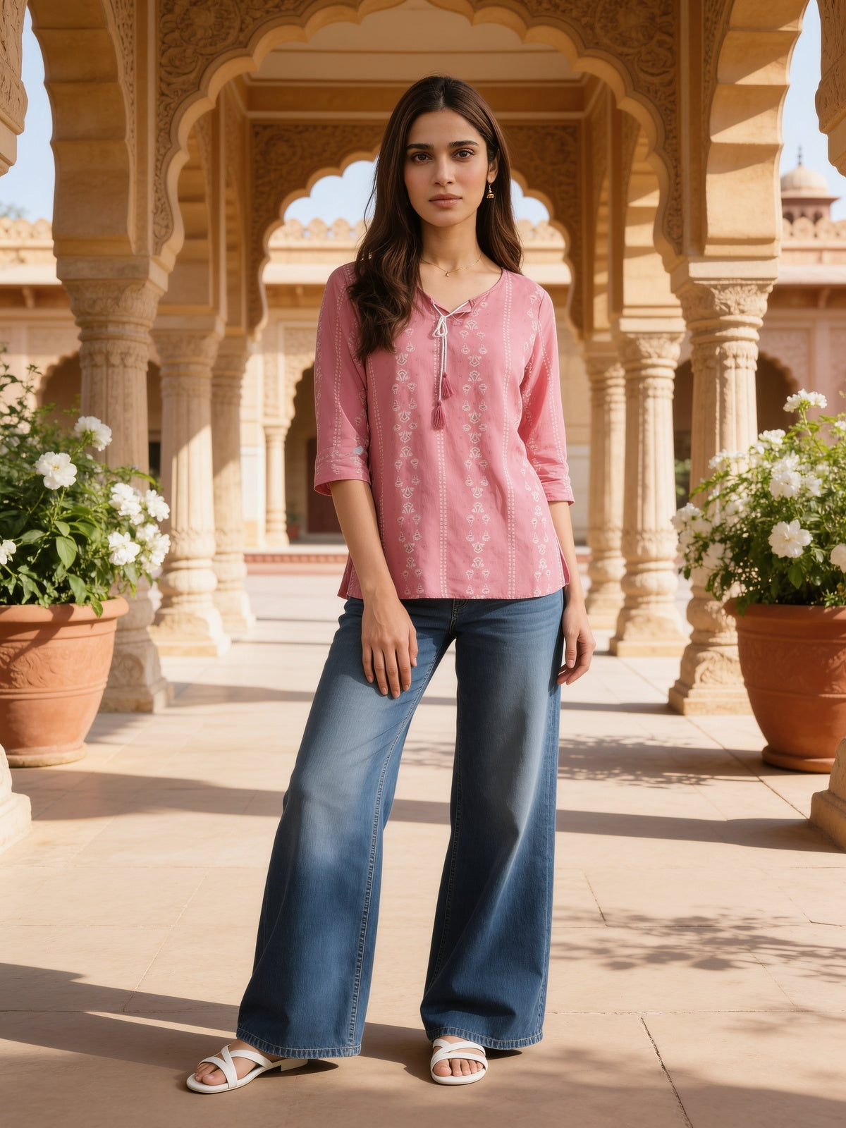 Buy Rayon Printed Straight Short Length Short Kurta-Pink