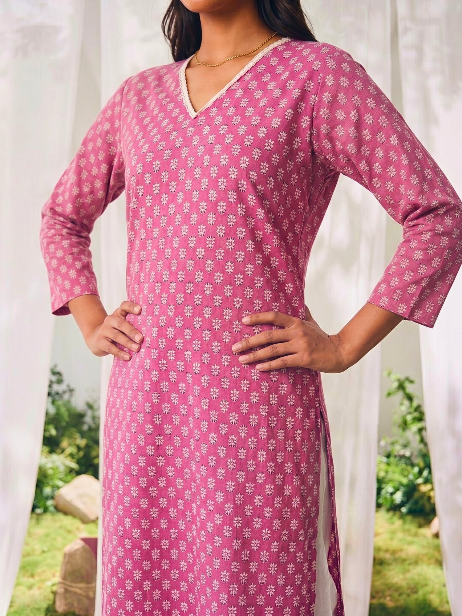 Buy Cotton Printed Straight Calf Length Kurta-Pink