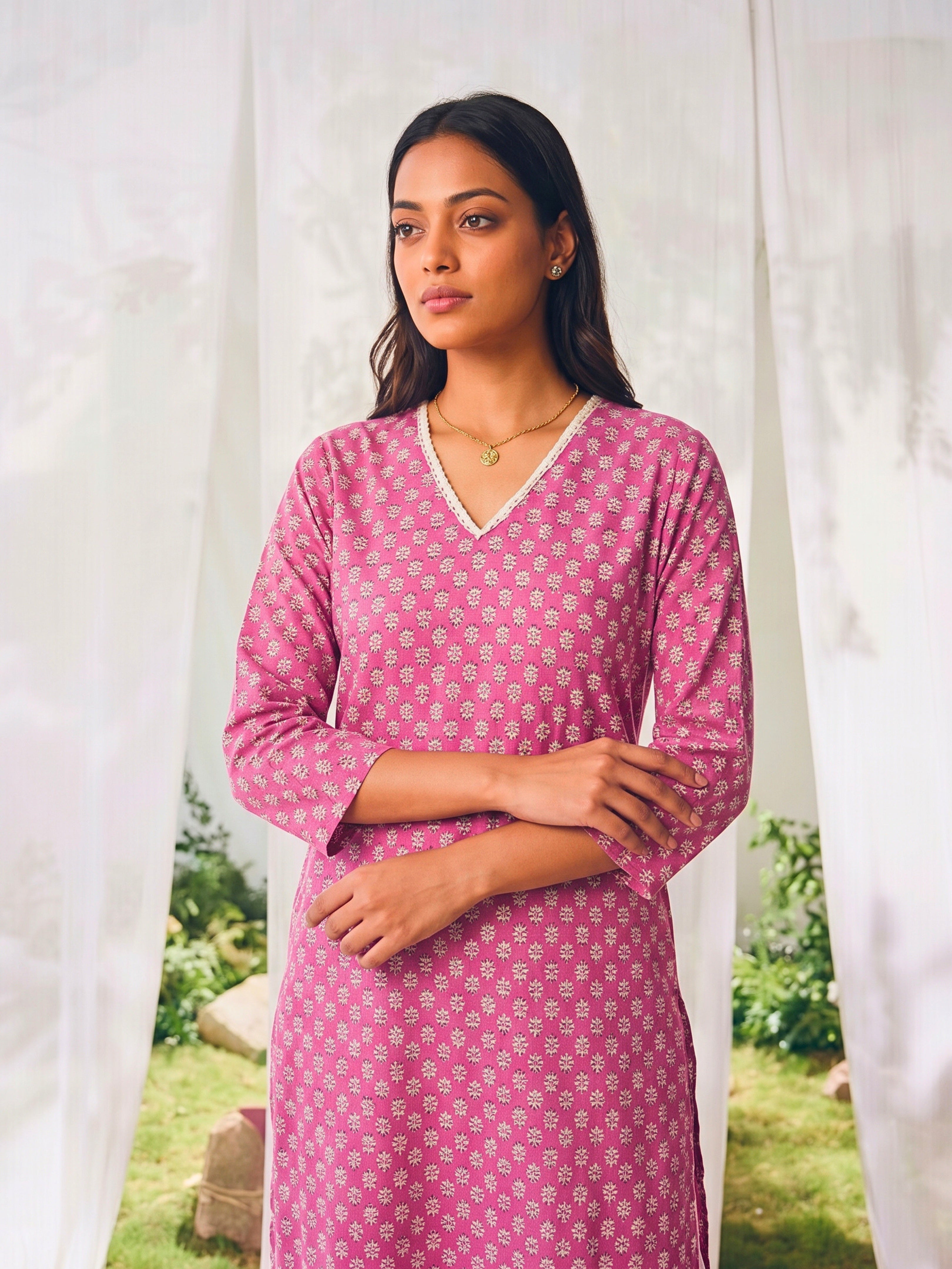 Cotton Printed Straight Calf Length Kurta