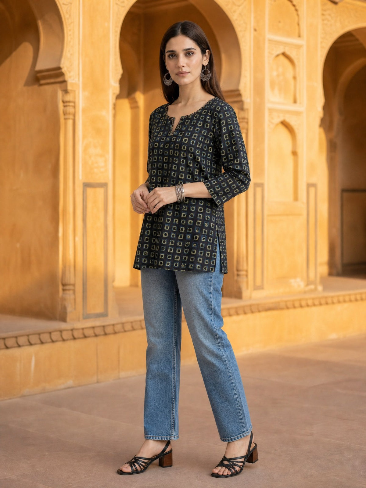 Cotton Printed Straight Short Length Short Kurta