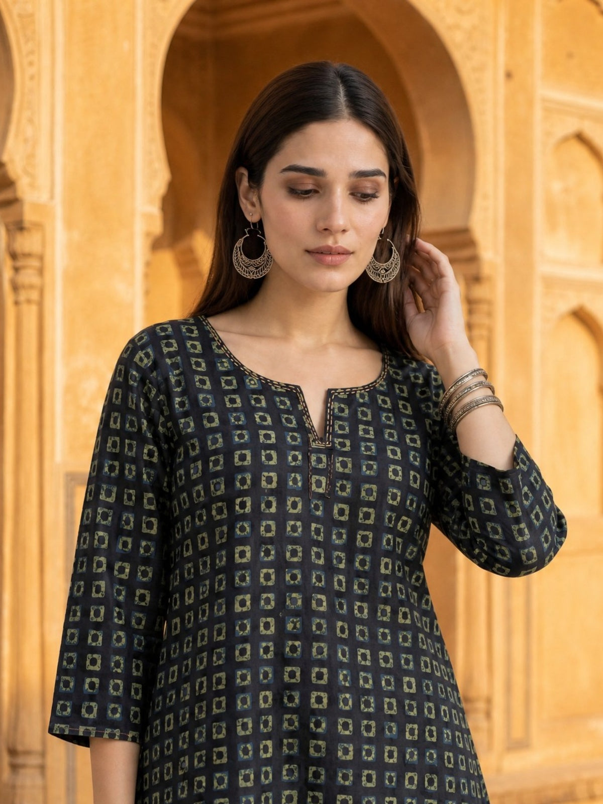 Cotton Printed Straight Short Length Short Kurta