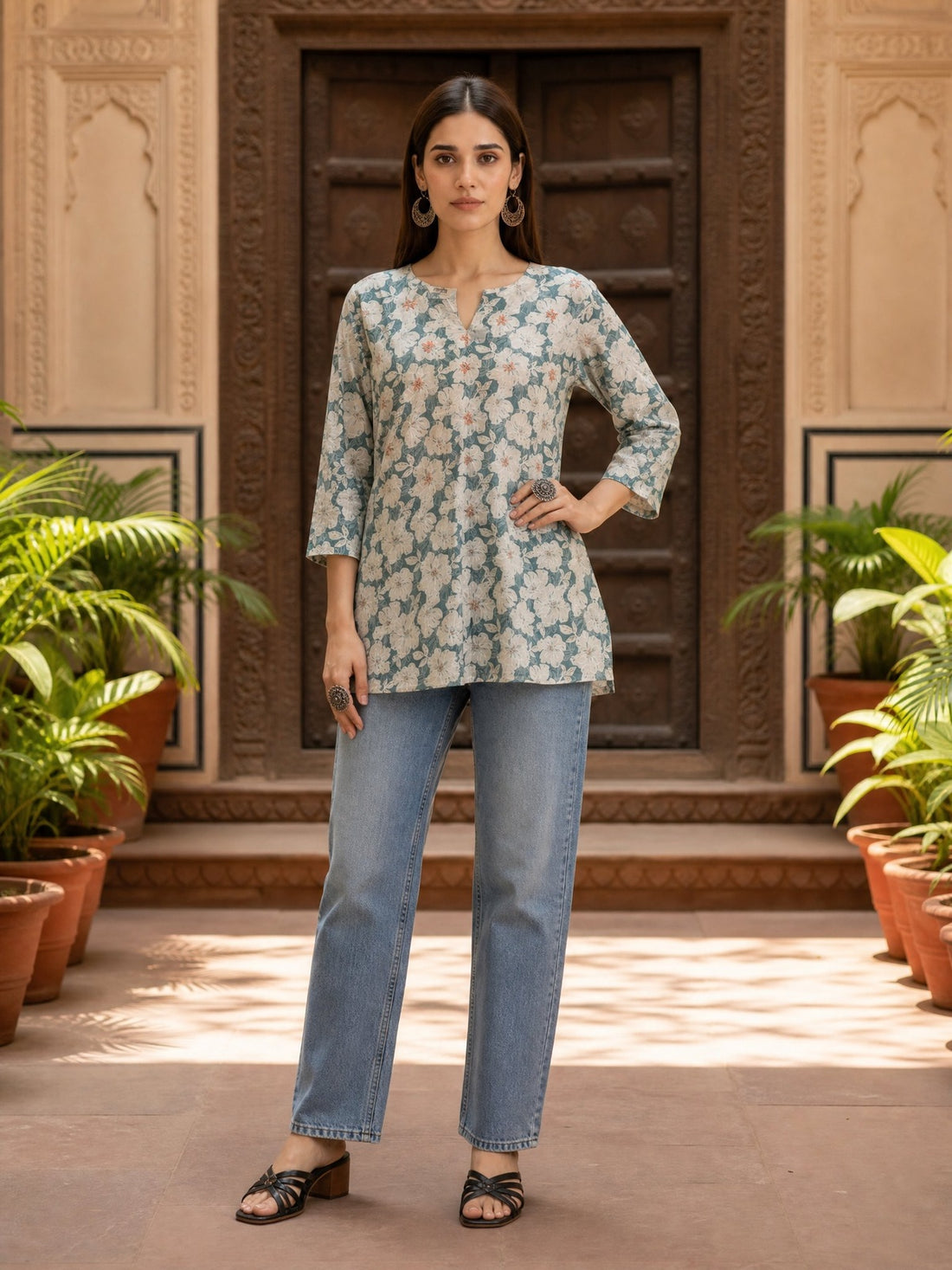 Buy Cotton Printed Straight Short Length Short Kurta-White