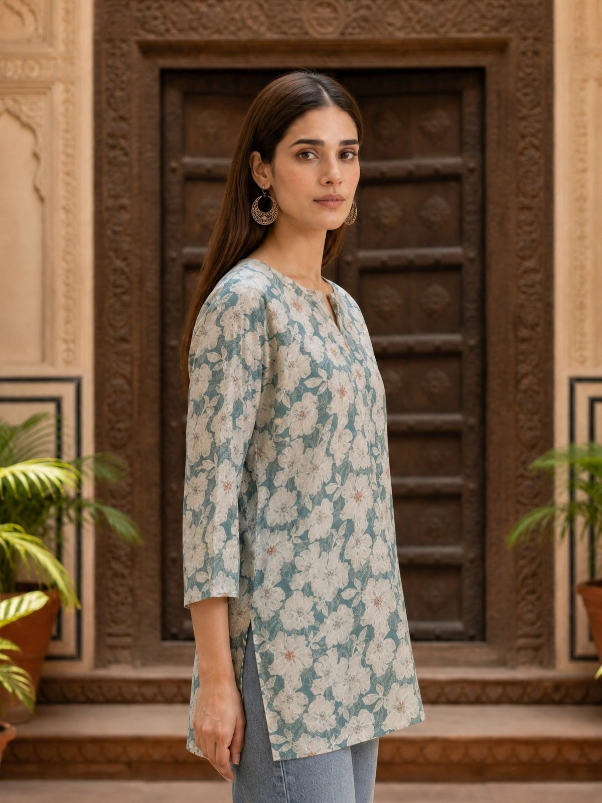 Buy Cotton Printed Straight Short Length Short Kurta-White
