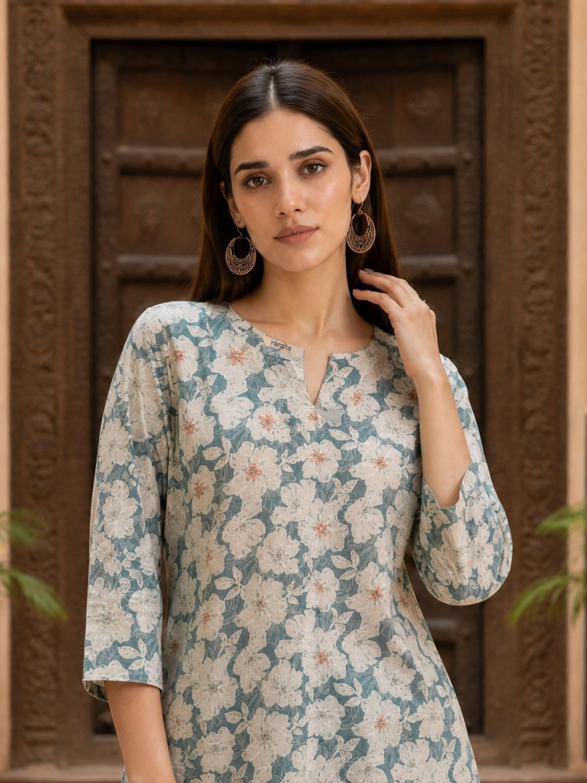 Cotton Printed Straight Short Length Short Kurta