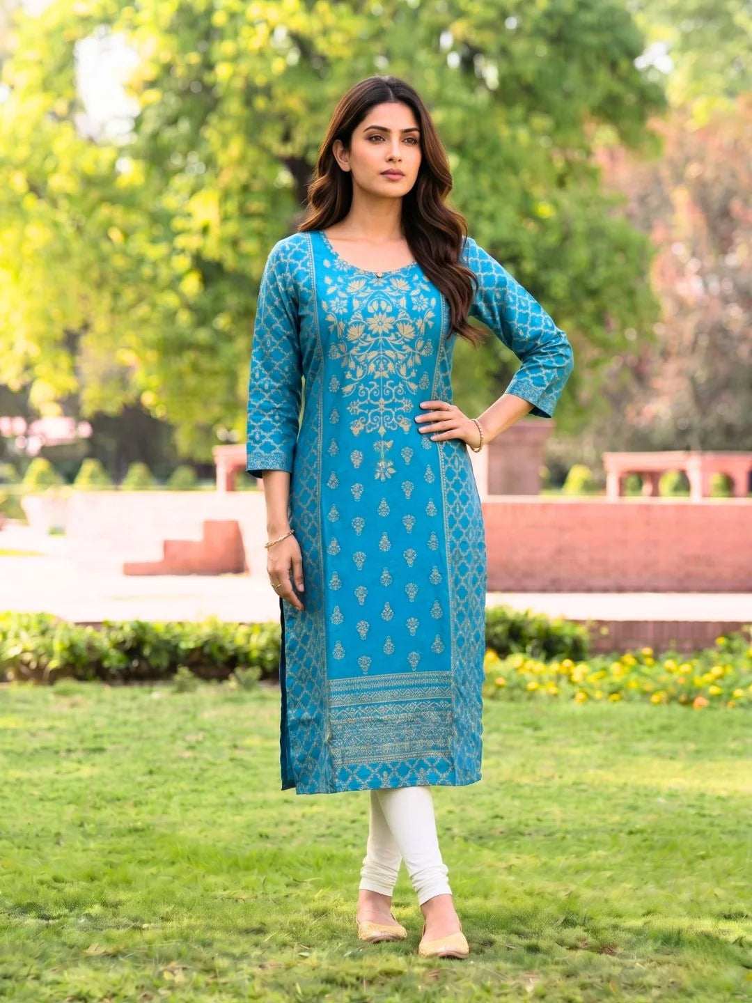 Buy Blue Rayon Printed Straight Knee Length Kurta-Blue