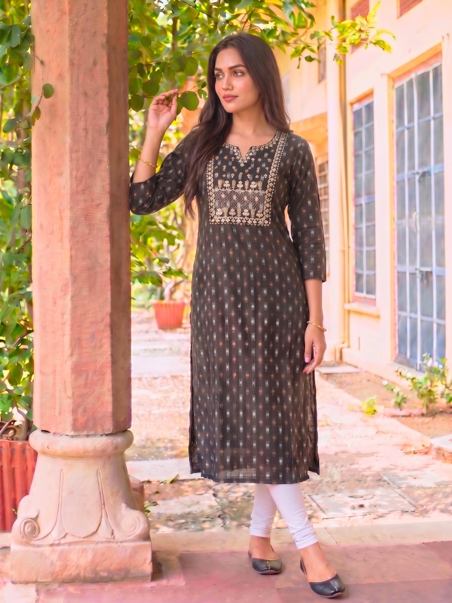 Buy Black Rayon Embroidered Straight Calf Length Kurta-Black