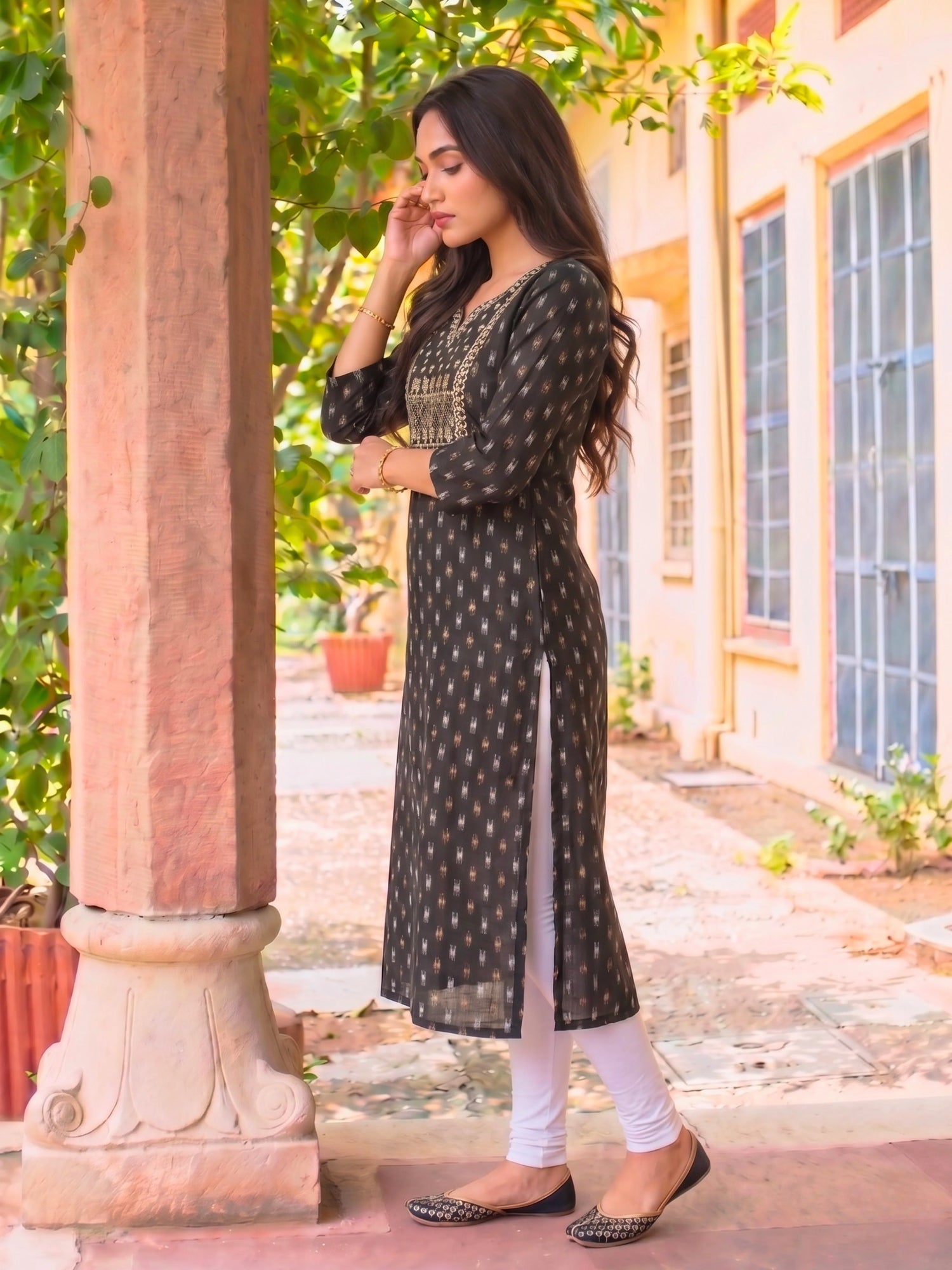 Buy Black Rayon Embroidered Straight Calf Length Kurta-Black