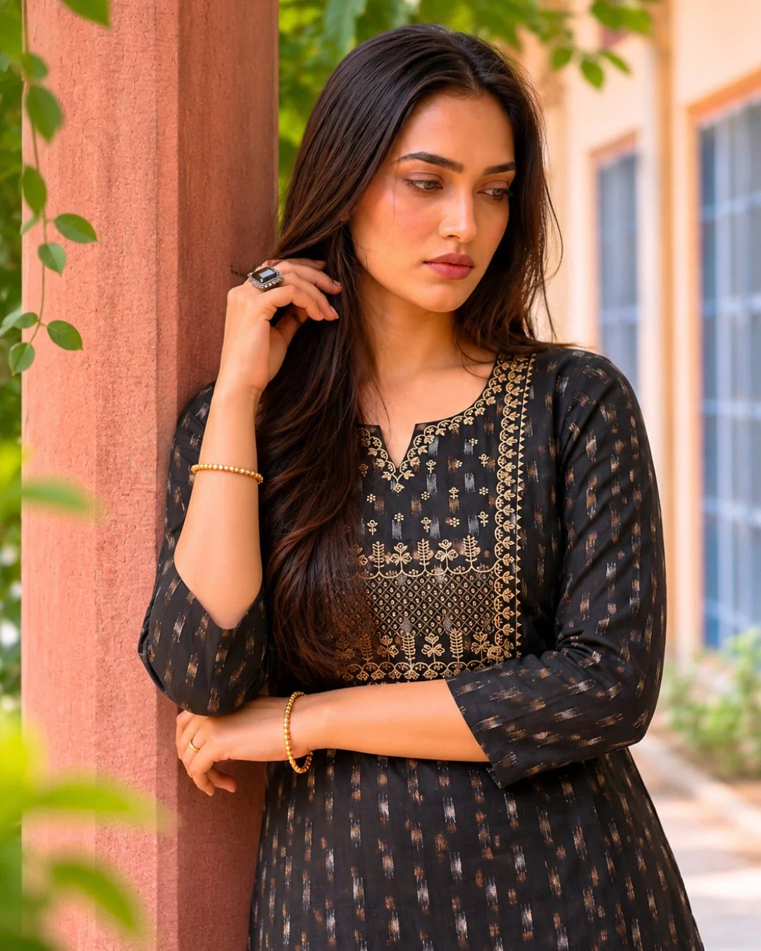 Buy Black Rayon Embroidered Straight Calf Length Kurta-Black