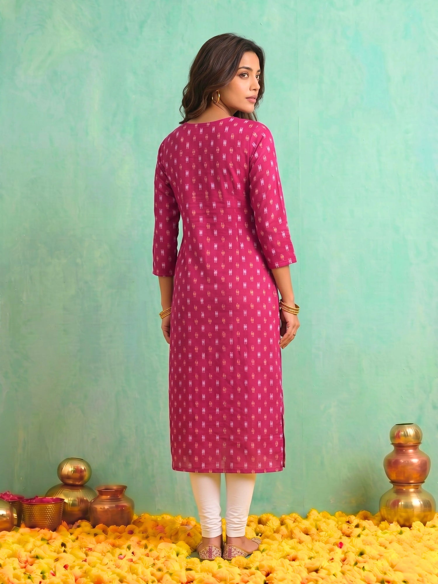 Buy Fuschia Rayon Embroidered Straight Calf Length Kurta-Fuschia