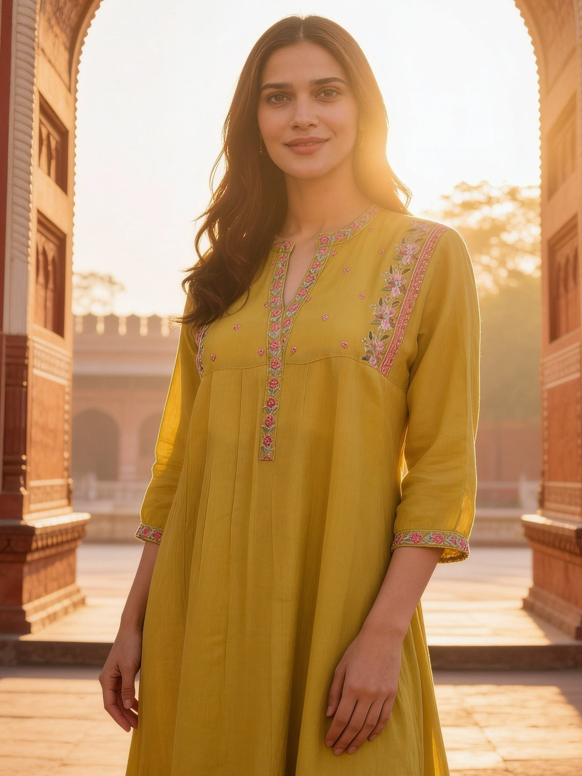 Viscose Embroidered Flared Calf Length Dress