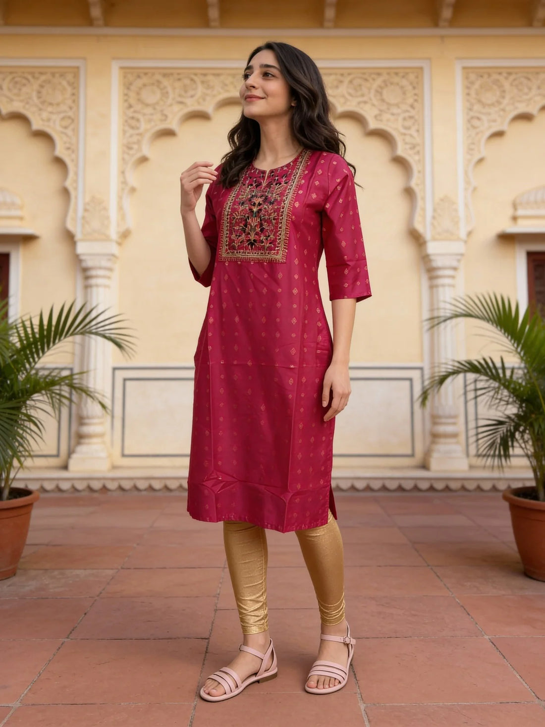 Buy Viscose Embroidered Straight Calf Length Kurta-Pink