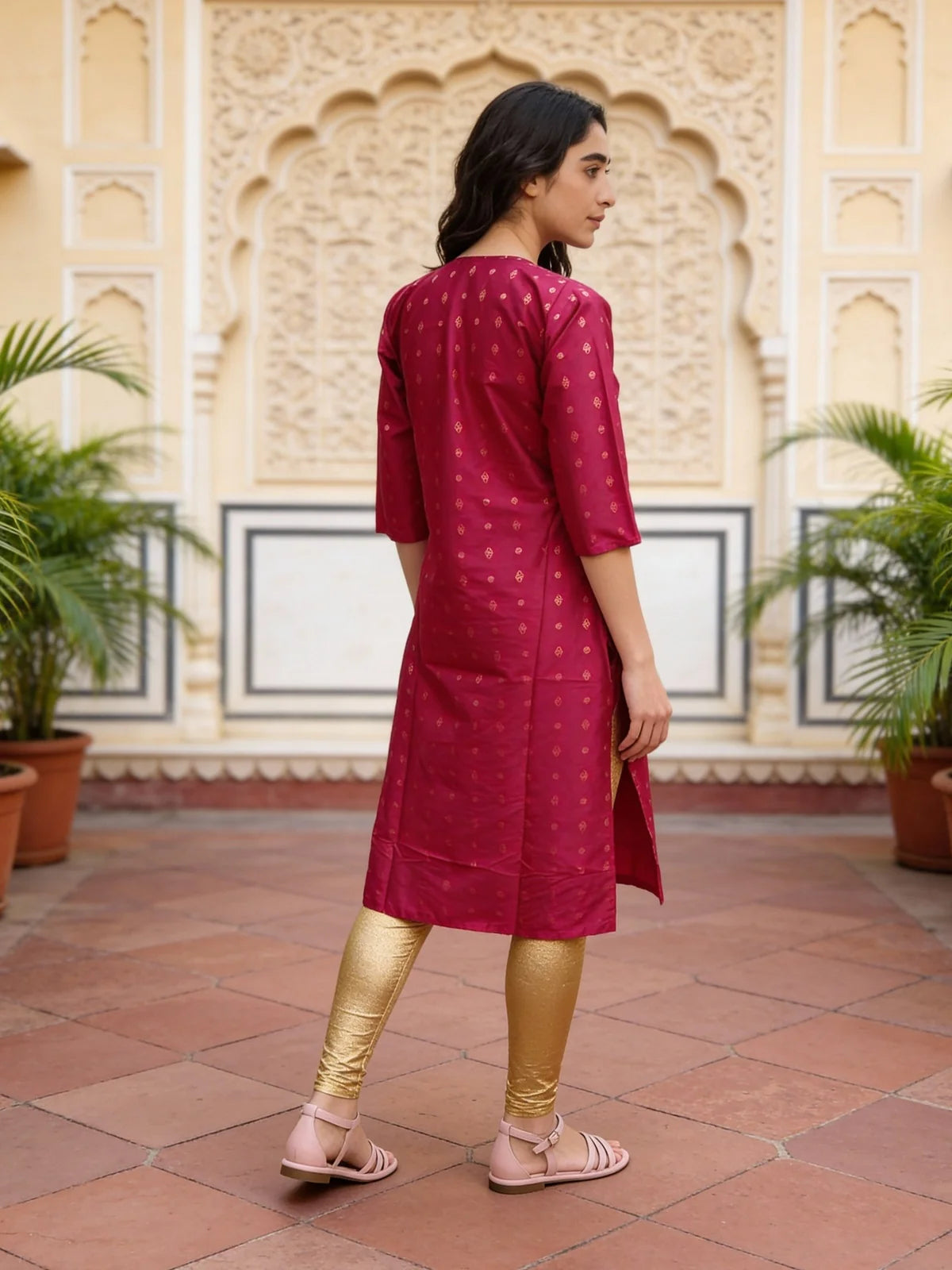 Buy Viscose Embroidered Straight Calf Length Kurta-Pink