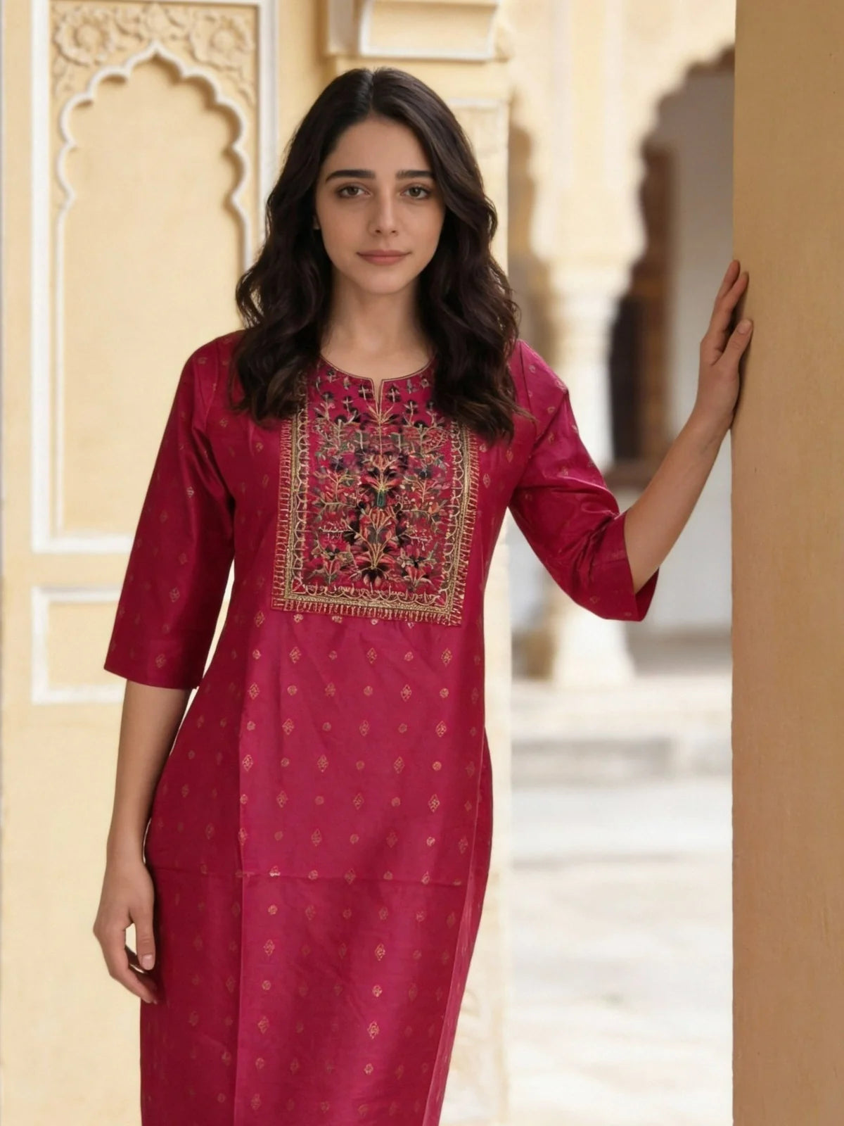 Buy Viscose Embroidered Straight Calf Length Kurta-Pink