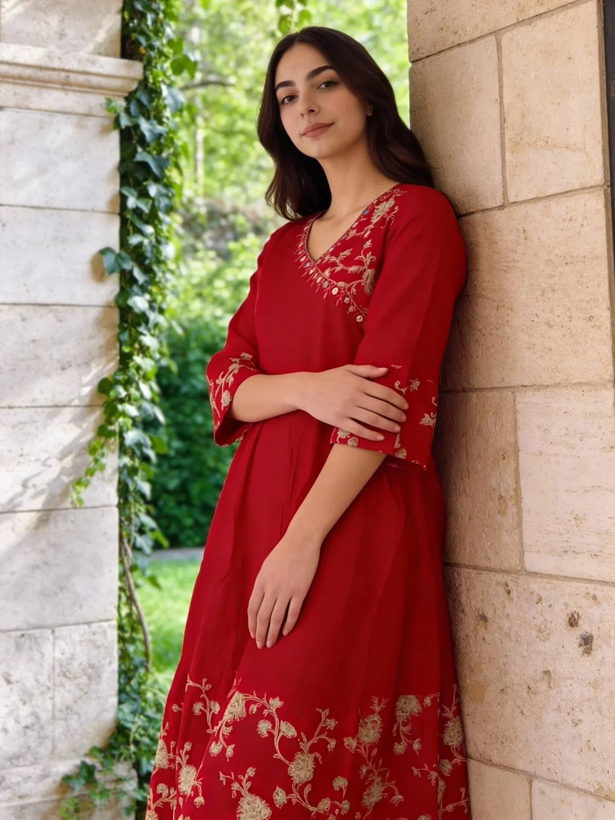 Buy Poly Viscose Embroidered Anarkali Calf Length Kurta-Fuchsia