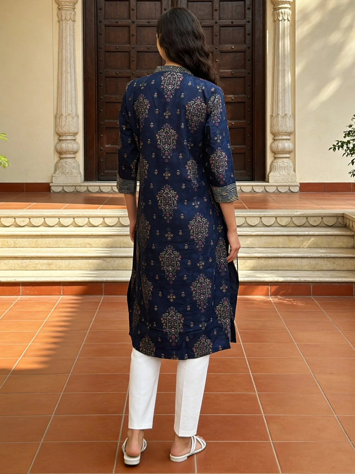 Buy Blue Poly Viscose Embroidered Straight Calf Length Kurta-Blue