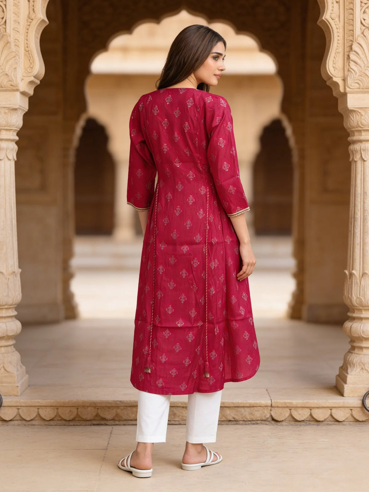 Buy Poly Viscose Embroidered Anarkali Calf Length Kurta-Red
