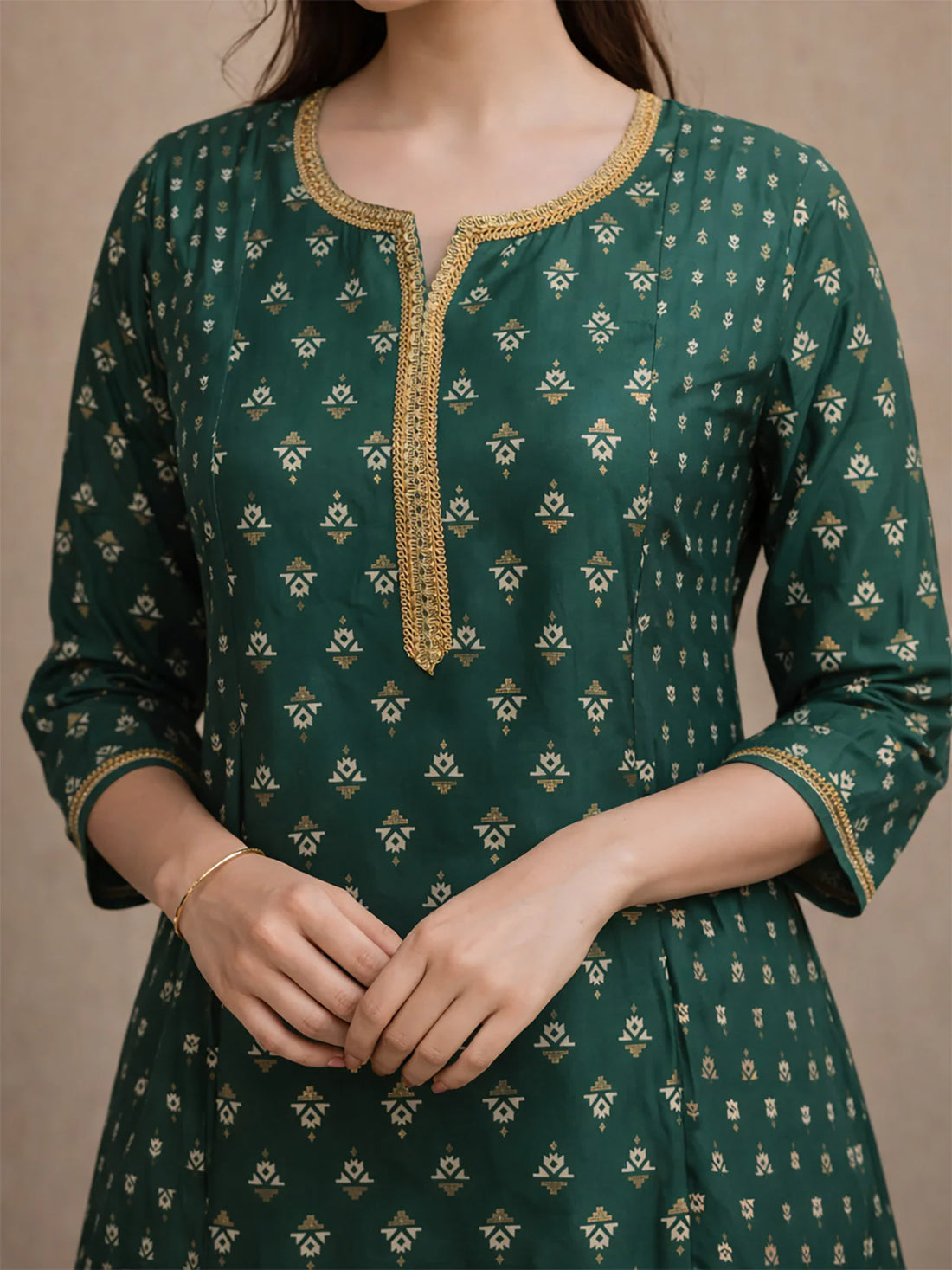 Buy Poly Viscose Embroidered Anarkali Calf Length Kurta-Green