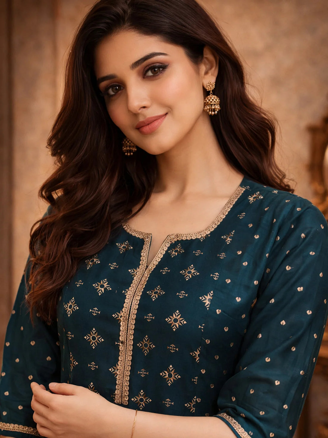 Buy Poly Viscose Embroidered Anarkali Calf Length Kurta-Blue