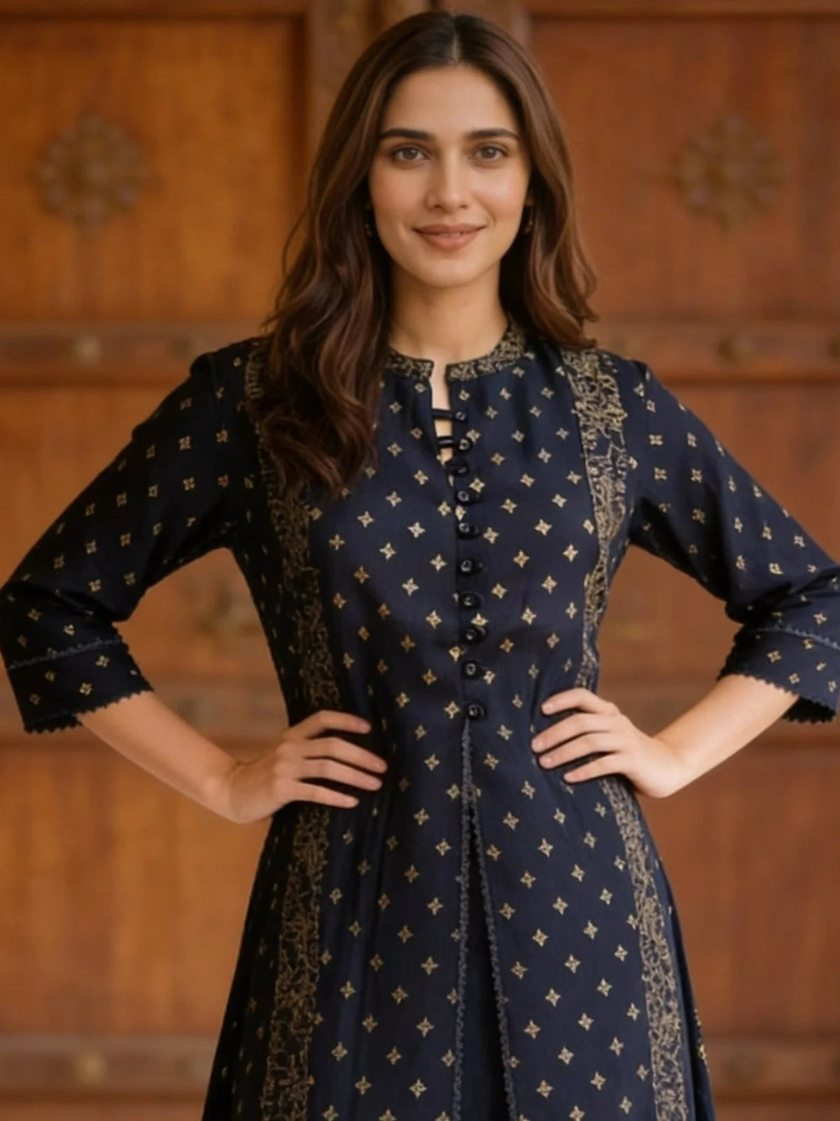 Buy Blue Poly Viscose Printed Anarkali Calf Length Kurta-Blue