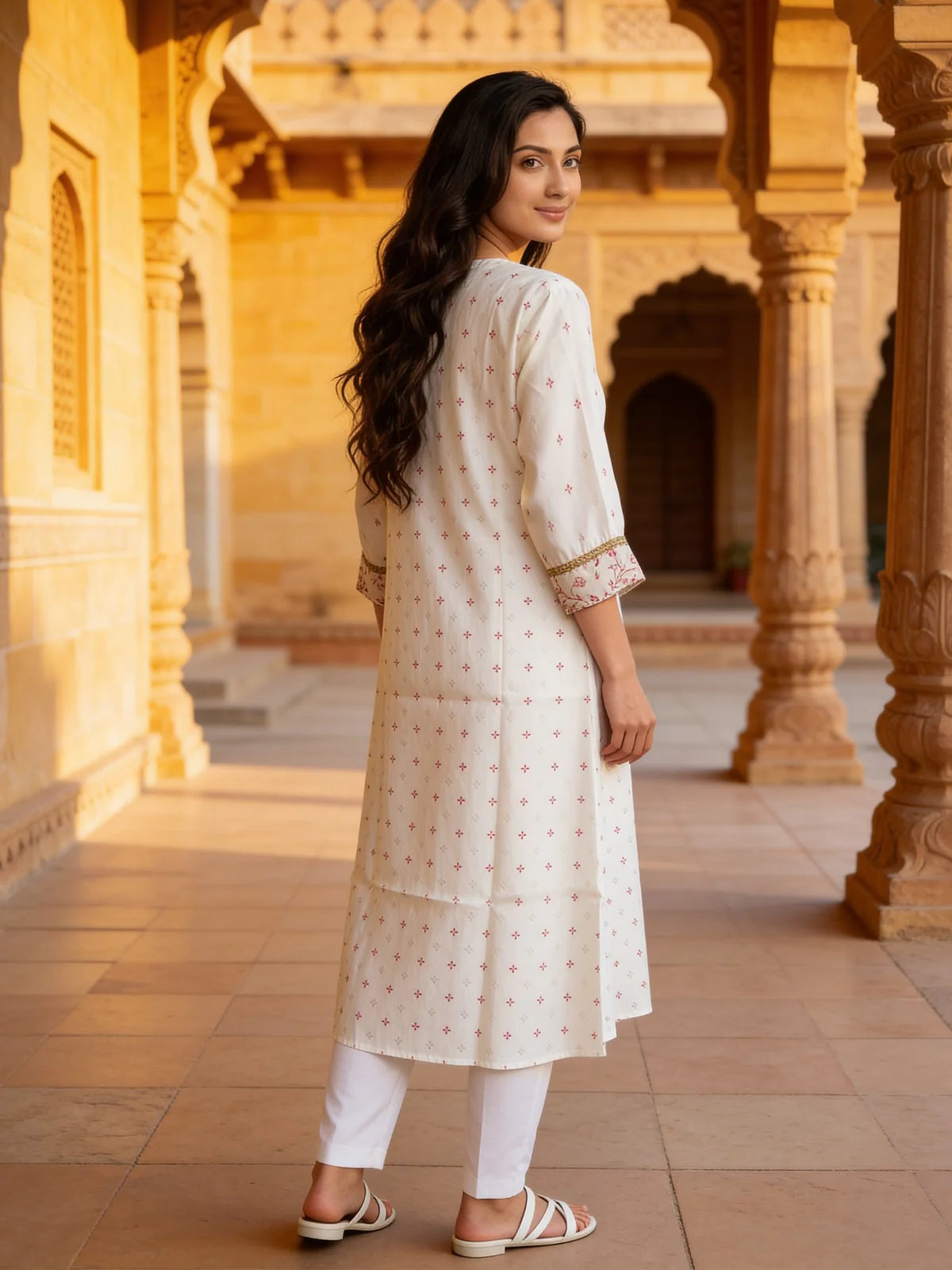 Buy Poly Viscose Embroidered Anarkali Calf Length Kurta-White