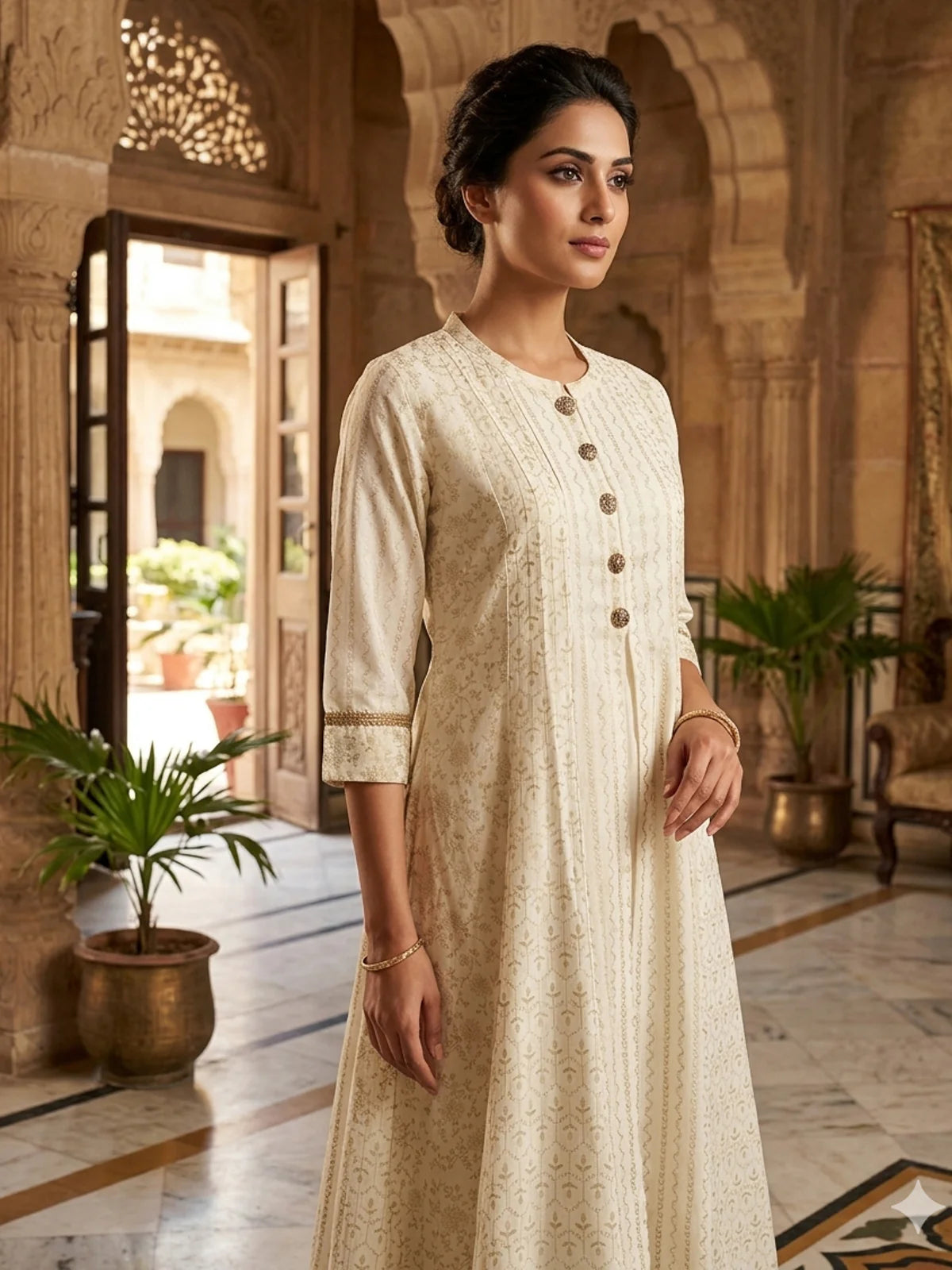 Buy Poly Viscose Printed Layered Calf Length Kurta-White