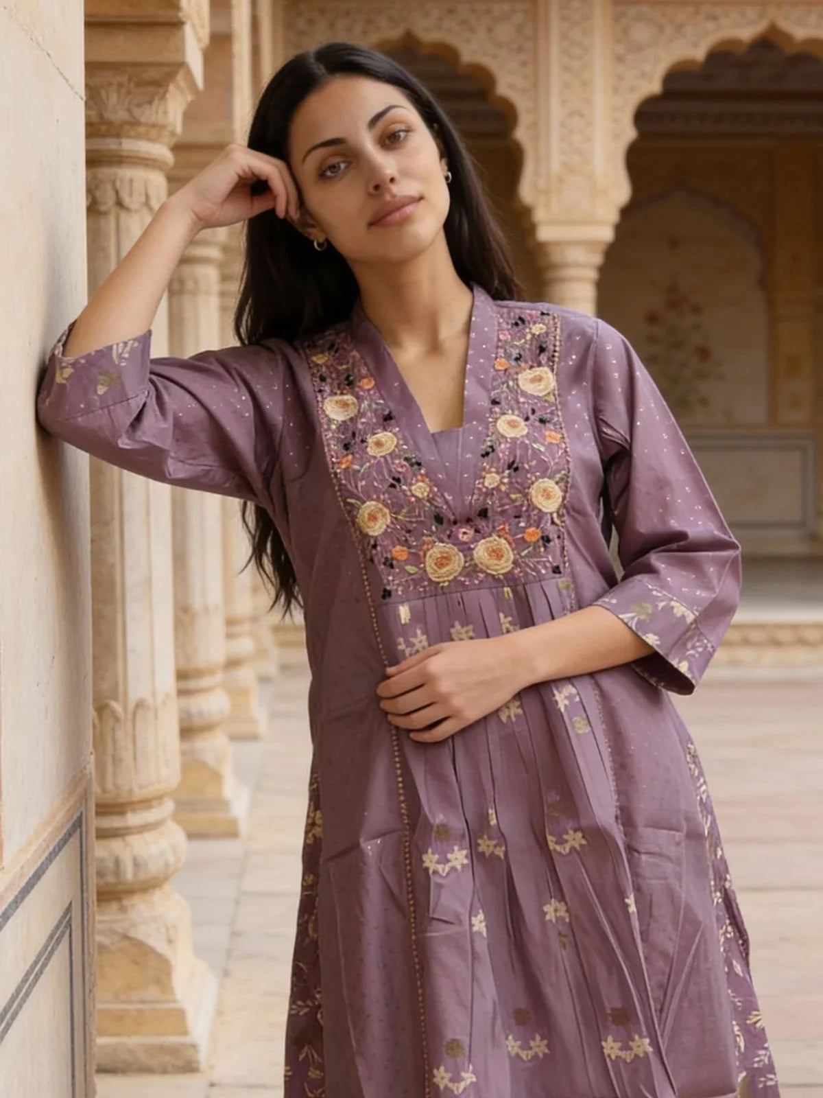 Buy Poly Viscose Embroidered Anarkali Calf Length Kurta-Lavender