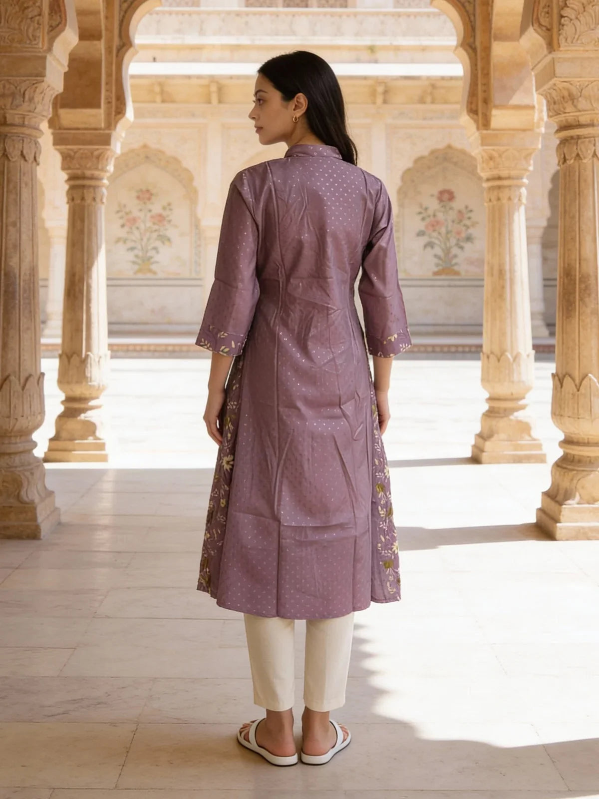 Buy Poly Viscose Embroidered Anarkali Calf Length Kurta-Lavender